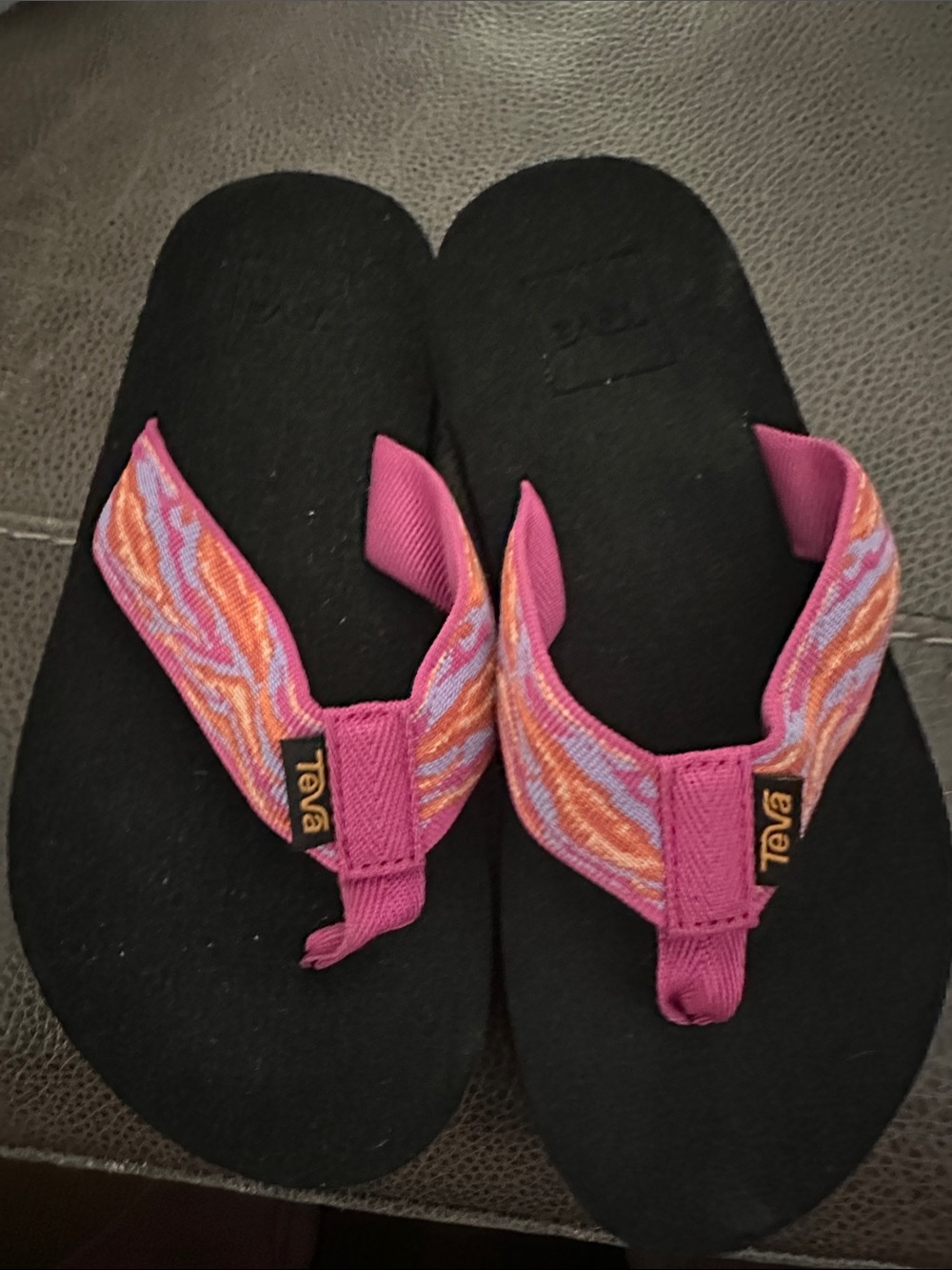 Teva girls Pink &  Orange Patterned Strap Flip Sandals